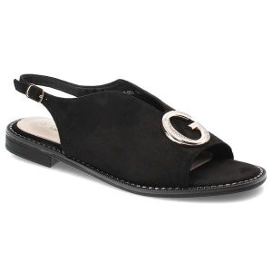 Czarne Sandały S.Barski Eleganckie Obuwie Damskie. Czarne sandały S.BARSKI, bez wzorów, z materiału, bez obcasa, bez zapięcia. Za 109,00 zł.