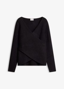 Sweter kopertowy. Czarne swetry klasyczne bonprix, bez kołnierzyka. Za 129,99 zł.