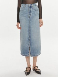 Tommy Hilfiger Spódnica jeansowa WW0WW42882 Niebieski Straight Fit. Niebieskie spódnice TOMMY HILFIGER, bez wzorów, z bawełny. Za 489,99 zł.