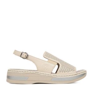 Sandały Rieker. Białe sandały Rieker, bez wzorów, bez obcasa, na koturnie, bez zapięcia. Za 339,99 zł.