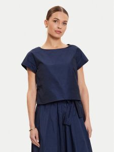 Weekend Max Mara Bluzka Parana 2425166021 Granatowy Relaxed Fit. Niebieskie bluzki Weekend Max Mara, bez wzorów, z bawełny, bez kołnierzyka, bez ramiączek. Za 329,99 zł.