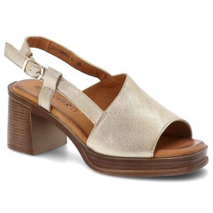 Sandały damskie Vinceza, cholewka ze skóry naturalnej na stabilnym klocku, złote, 39994. Żółte sandały VINCEZA, bez wzorów, ze skóry, bez obcasa, na obcasie, bez zapięcia. Za 159,00 zł.