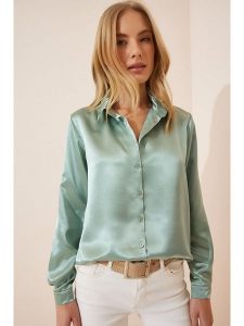 Happiness Istanbul Koszula w kolorze miętowym rozmiar: 38. Niebieskie koszule Happiness Istanbul, bez wzorów, bez kołnierzyka, bez ramiączek. Za 73,99 zł.