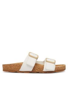 Tommy Hilfiger Klapki Double Strap Cork Sandals FW0FW09118 Biały. Białe klapki TOMMY HILFIGER, bez wzorów, ze skóry, bez obcasa. Za 409,99 zł.