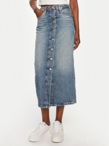 Tommy Hilfiger Spódnica jeansowa WW0WW42879 Niebieski Straight Fit. Niebieskie spódnice TOMMY HILFIGER, bez wzorów, z bawełny. Za 419,99 zł.