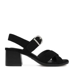 Sandały JENNY. Czarne sandały Jenny, bez wzorów, bez obcasa, na słupku, bez zapięcia. Za 129,99 zł.