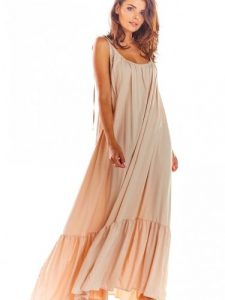 Sukienka Model A307 Beige - awama. Brązowe sukienki Awama, na lato, uniwersalny, bez wzorów, z elastanu, bez kołnierzyka, bez ramiączek, oversize. Za 340,97 zł.