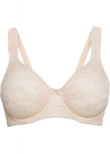 Biustonosz minimizer z wyściełanymi ramiączkami. Brązowe biustonosze bonprix, bez wzorów, z koronki. Za 82,99 zł.