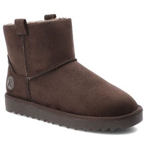 Śniegowce damskie Rieker o wsuwanym fasonie z miękkim ociepleniem i traperowej podeszwie ciemnobrązowe, 99870-25 Brown. Brązowe buty zimowe Rieker, z jeansu, bez obcasa, bez zapięcia. Za 299,00 zł.