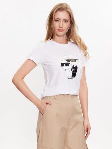 KARL LAGERFELD T-Shirt Ikonik 2.0 230W1704 Biały Regular Fit. Białe t-shirty KARL LAGERFELD, s, bez wzorów, z bawełny, bez kołnierzyka, bez ramiączek. Za 269,99 zł.