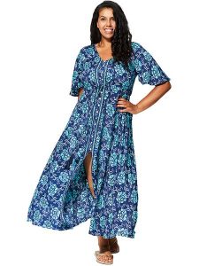 Aller Simplement Sukienka w kolorze granatowo-błękitnym rozmiar: 50/52. Niebieskie sukienki Aller Simplement, bez wzorów, bez kołnierzyka, bez ramiączek, maxi. Za 132,05 zł.