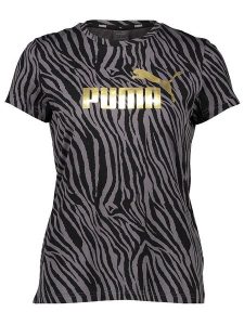 Puma Koszulka "ESS+" w kolorze czarno-szarym rozmiar: S. Czarne bluzki Puma, s, bez wzorów, z bawełny, bez kołnierzyka, bez ramiączek. Za 74,63 zł.