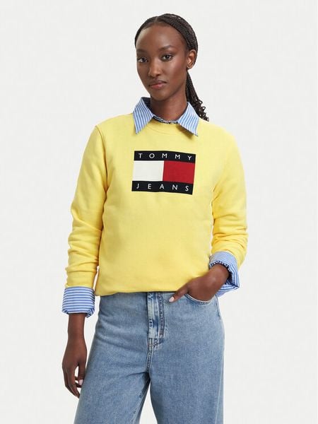 Tommy Jeans Bluza Flag DW0DW22564 Żółty jasny Regular Fit. Żółte bluzy Tommy Jeans, xs, bez wzorów, z bawełny, bez kaptura. Za 291,99 zł.