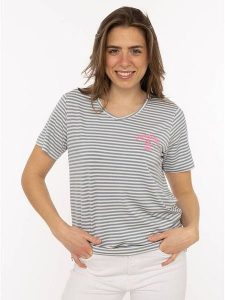 Zwillingsherz Koszulka w kolorze szaro-białym rozmiar: XL. Białe bluzki Zwillingsherz, xl, bez wzorów, z wiskozy, bez kołnierzyka, bez ramiączek. Za 82,99 zł.