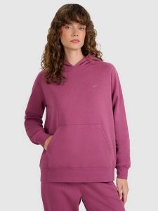 4F Bluza dresowa regular z kapturem damska - fioletowa XL. Fioletowe bluzy 4f, xl, bez wzorów, z bawełny, z kapturem. Za 149,99 zł.