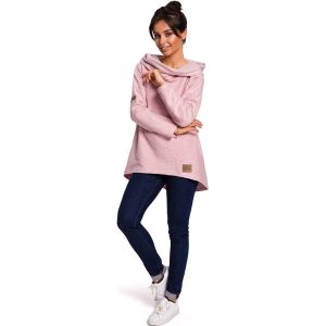 Pudrowa Asymetryczna Bluza Oversize z Kapturem. Czarne bluzy MOE, l, bez wzorów, z bawełny, z kapturem. Za 253,90 zł.