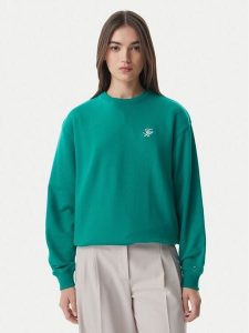 Tommy Hilfiger Bluza Logo Embroidery WW0WW48724 Zielony Regular Fit. Zielone bluzy TOMMY HILFIGER, l, bez wzorów, z bawełny, bez kaptura. Za 399,99 zł.