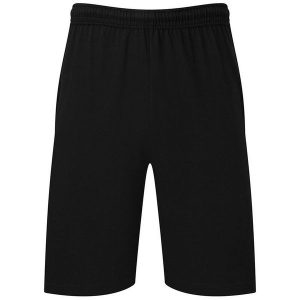 Spodenki Jersey Dla Dorosłych Unisex. Czarne szorty FRUIT OF THE LOOM, bez wzorów, z jersey, sportowe. Za 48,99 zł.