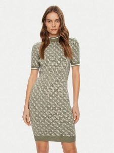 Guess Sukienka dzianinowa W3YK39 Z37K0 Zielony Regular Fit. Zielone kombinezony Guess, xs, z aplikacjami, z dzianiny, bez kołnierzyka, bez ramiączek. Za 399,99 zł.