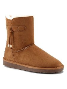 Blackfield Botki zimowe "Opinaca" w kolorze jasnobrązowym rozmiar: 36. Brązowe botki Blackfield, na zimę, z aplikacjami, z materiału, z okrągłym noskiem, bez obcasa, bez zapięcia. Za 173,99 zł.