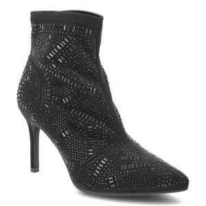 Czarne Botki S.Barski Eleganckie Obuwie Damskie Na Szpilce. Czarne botki S.BARSKI, z aplikacjami, ze szpiczastym noskiem, bez obcasa, na szpilce, bez zapięcia. Za 195,99 zł.