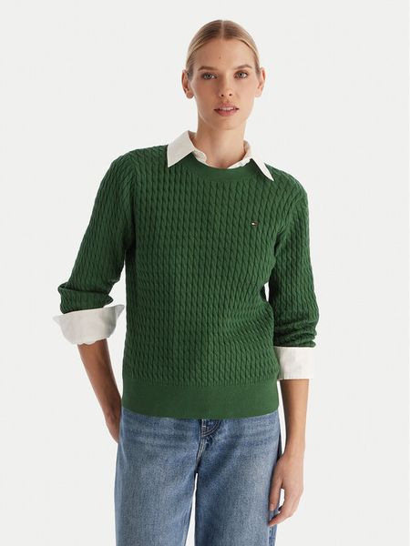 Tommy Hilfiger Sweter Fine WW0WW44993 Zielony Regular Fit. Zielone swetry klasyczne TOMMY HILFIGER, m, z bawełny, bez kołnierzyka. Za 559,99 zł.