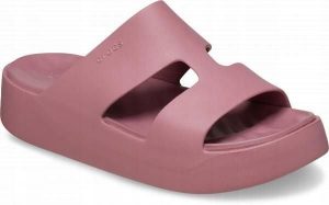 Klapki Dla Dorosłych Crocs Getaway Platform H-strap. Czerwone klapki Crocs, bez wzorów, z materiału, bez obcasa. Za 139,99 zł.