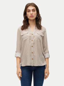 Vero Moda Koszula Bumpy 10275283 Beżowy Regular Fit. Brązowe koszule Vero Moda, l, bez wzorów, z wiskozy, bez kołnierzyka, bez ramiączek. Za 119,99 zł.