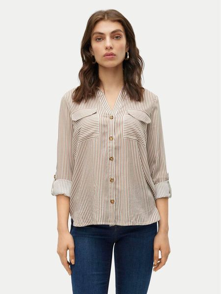 Vero Moda Koszula Bumpy 10275283 Beżowy Regular Fit. Brązowe koszule Vero Moda, xl, bez wzorów, z wiskozy, bez kołnierzyka, bez ramiączek. Za 89,99 zł.