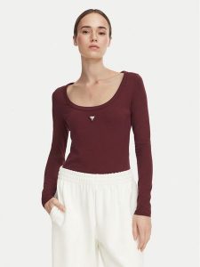Guess Body V4YP07 J1314 Bordowy Slim Fit. Czerwone body i gorsety Guess, z aplikacjami, z bawełny. Za 194,99 zł.