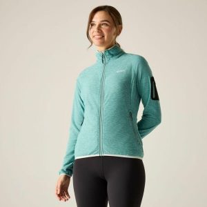 Damska bluza polarowa Rivendell z zamkiem błyskawicznym. Zielone bluzy Regatta, bez wzorów, z polaru, bez kaptura. W wyprzedaży za 229,99 zł.
