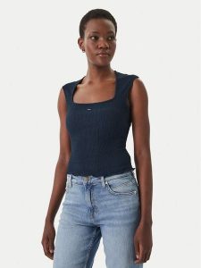 Tommy Jeans Top Smock Seersucker DW0DW22220 Granatowy Slim Fit. Niebieskie topy Tommy Jeans, xxs, bez wzorów, z jeansu, bez kołnierzyka, bez ramiączek. Za 149,99 zł.