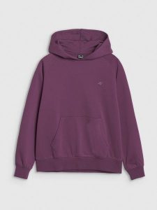 4F Bluza dresowa nierozpinana z kapturem damska - fioletowa XS. Fioletowe bluzy 4f, xs, bez wzorów, z bawełny, z kapturem. Za 149,99 zł.