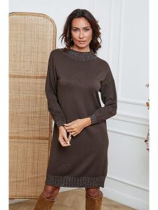 So Cachemire Sukienka dzianinowa "Linoa" w kolorze brązowym rozmiar: S. Brązowe sukienki So Cachemire, na co dzień, s, bez wzorów, z dzianiny, bez kołnierzyka, bez ramiączek, midi, proste. Za 183,59 zł.