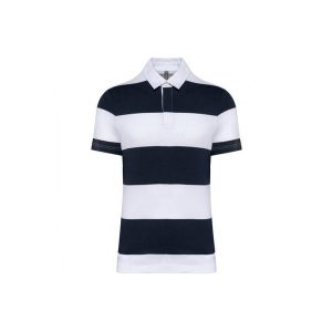 Koszulka polo w paski Kariban. Niebieskie bluzki KARIBAN, bez wzorów, bez kołnierzyka, bez ramiączek. Za 174,50 zł.