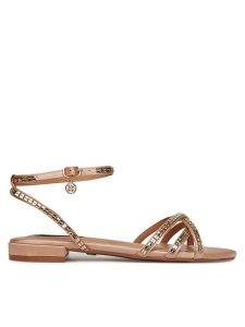 Nine West Sandały R25SS018660 Beżowy. Brązowe sandały Nine West, bez wzorów, z materiału, bez obcasa, na płaskiej podeszwie, bez zapięcia. Za 149,99 zł.