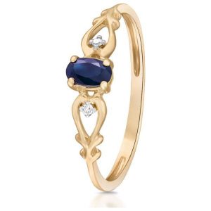 Wspaniały Pierścionek Złoty - złoto żółte 375, Diament 0,01ct,szafir. Pierścionki marki W.KRUK. Za 699,00 zł.