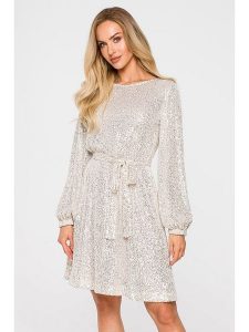 Made of emotion Sukienka w kolorze szampańskim rozmiar: L. Szare sukienki Made Of Emotion, l, bez wzorów, bez kołnierzyka, bez ramiączek, mini. Za 367,95 zł.