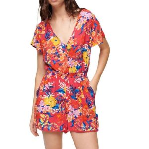 Kombinezon damski Superdry Beach Playsuit na lato kolorowy. Czerwone kombinezony Superdry, na lato, s, bez wzorów, z materiału, eleganckie, bez kołnierzyka, bez ramiączek, krótkie. Za 155,49 zł.