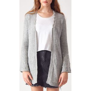 Kardigan w kolorze szarym. Długie swetry marki Robin. W wyprzedaży za 139,95 zł.