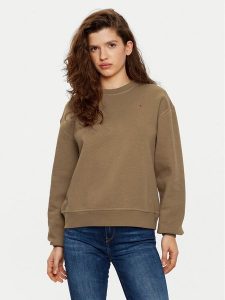 Tommy Hilfiger Bluza WW0WW41246 Khaki Relaxed Fit. Brązowe bluzy TOMMY HILFIGER, xxl, bez wzorów, z bawełny, bez kaptura. Za 239,99 zł.