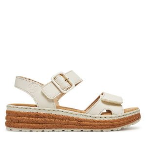 Sandały Rieker. Brązowe sandały Rieker, bez wzorów, bez obcasa, na koturnie, bez zapięcia. Za 319,99 zł.