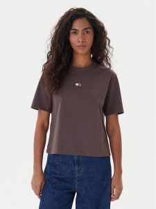 Tommy Jeans T-Shirt Badge DW0DW22202 Brązowy Boxy Fit. Brązowe t-shirty Tommy Jeans, xs, bez wzorów, z bawełny, bez kołnierzyka, bez ramiączek. Za 149,99 zł.