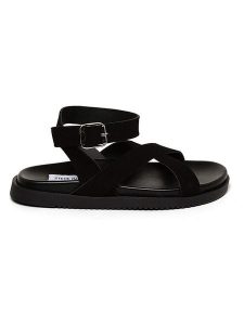 Steve Madden Skórzane sandały w kolorze czarnym rozmiar: 36. Czarne sandały Steve Madden, bez wzorów, ze skóry, z otwartym noskiem, bez obcasa, bez zapięcia. Za 220,12 zł.