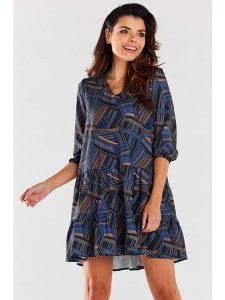 Awama Sukienka w kolorze granatowym ze wzorem rozmiar: L/XL. Niebieskie sukienki Awama, l, bez wzorów, bez kołnierzyka, bez ramiączek, mini. Za 187,45 zł.