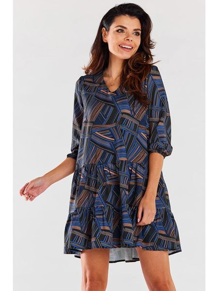 Awama Sukienka w kolorze granatowym ze wzorem rozmiar: L/XL. Niebieskie sukienki Awama, l, bez wzorów, bez kołnierzyka, bez ramiączek, mini. Za 170,07 zł.