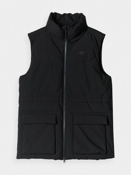 4F Bezrękawnik puchowy z wypełnieniem syntetycznym damski - czarny M. Czarne kamizelki 4f, m, bez wzorów, z dzianiny, bez kołnierzyka, bez ramiączek, bez kaptura. W wyprzedaży za 99,99 zł.