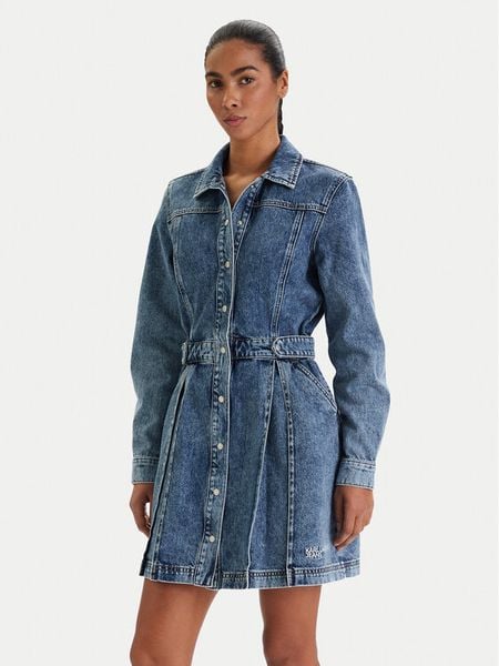 Karl Lagerfeld Jeans Sukienka jeansowa B1W13036 Niebieski Regular Fit. Niebieskie sukienki Karl Lagerfeld Jeans, xl, bez wzorów, z bawełny, bez kołnierzyka, bez ramiączek. Za 580,99 zł.