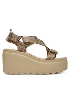 Guess Sandały FLJOCI LEL03 Złoty. Żółte sandały Guess, z aplikacjami, ze skóry, bez obcasa, na koturnie, bez zapięcia. W wyprzedaży za 479,99 zł.
