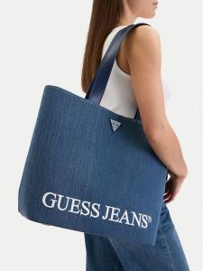 Guess Jeans Torebka CWBEO-GUESS-B-010-09 Granatowy. Niebieskie shopper bag Guess Jeans, z aplikacjami, z jeansu, bez dodatków. Za 249,99 zł.